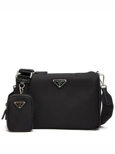 Triangle Logo Re-Nylon Saffiano Leather Shoulder Bag Black - PRADA - BALAAN 2