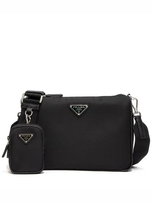 Triangle Logo Re-Nylon Saffiano Leather Shoulder Bag Black - PRADA - BALAAN 2