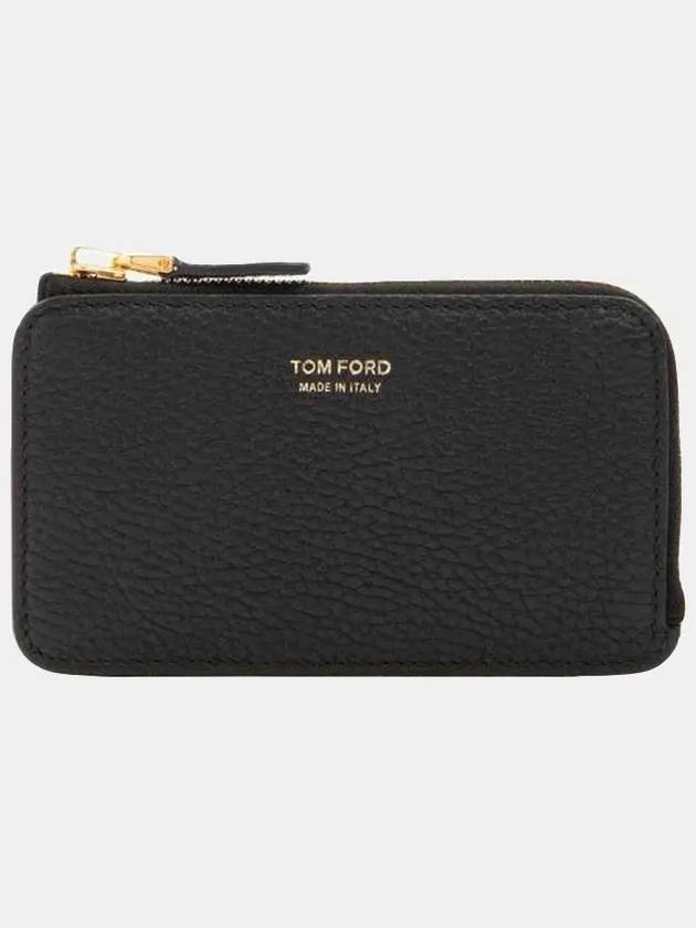 Gold Logo Soft Grain Leather Zipper Medium Wallet Black - TOM FORD - BALAAN.