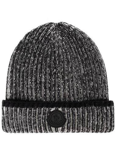 Logo Patch Wool Beanie Grey - MONCLER - BALAAN 1