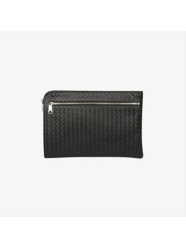 Intrecciato Weaving Zipper Clutch Bag Black - BOTTEGA VENETA - BALAAN 3