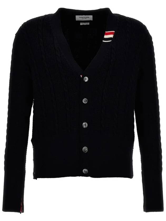 Cable Knitwear Virgin Wool Cardigan Navy - THOM BROWNE - BALAAN 2