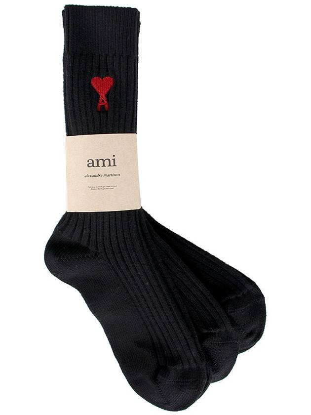 Heart Logo Socks 3 Packs Set Black - AMI - BALAAN 5