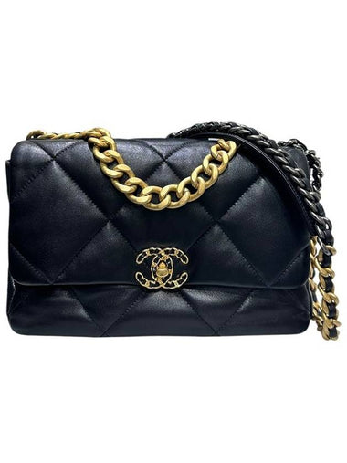 AS1161 Black Lambskin 19 Flap Bag Large Shoulder - CHANEL - BALAAN 1