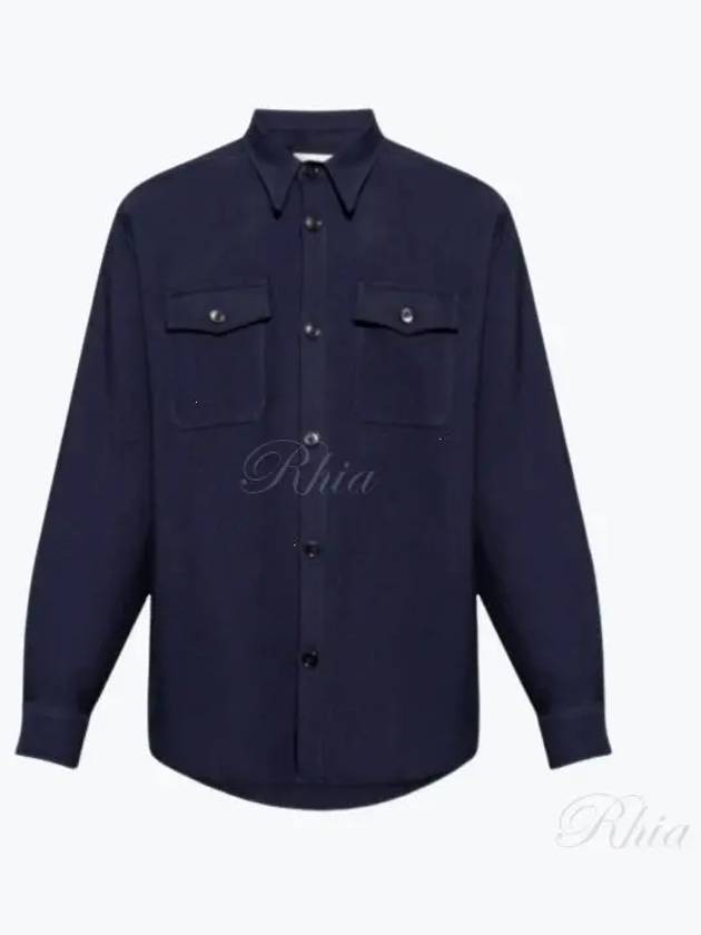 Chest Pocket Wool Shirt Jacket Navy - AMI - BALAAN 2