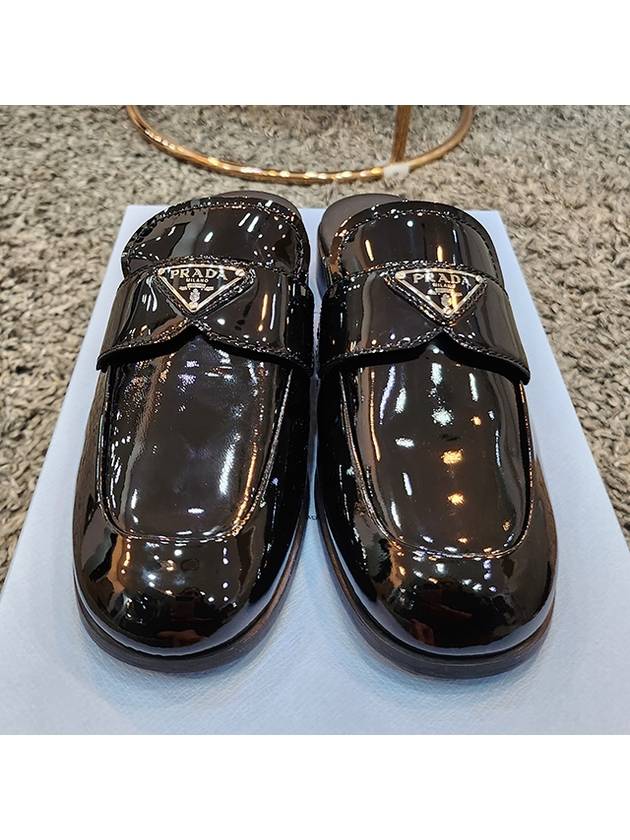 Triangle Logo Patent Leather Mules Black - PRADA - BALAAN 5