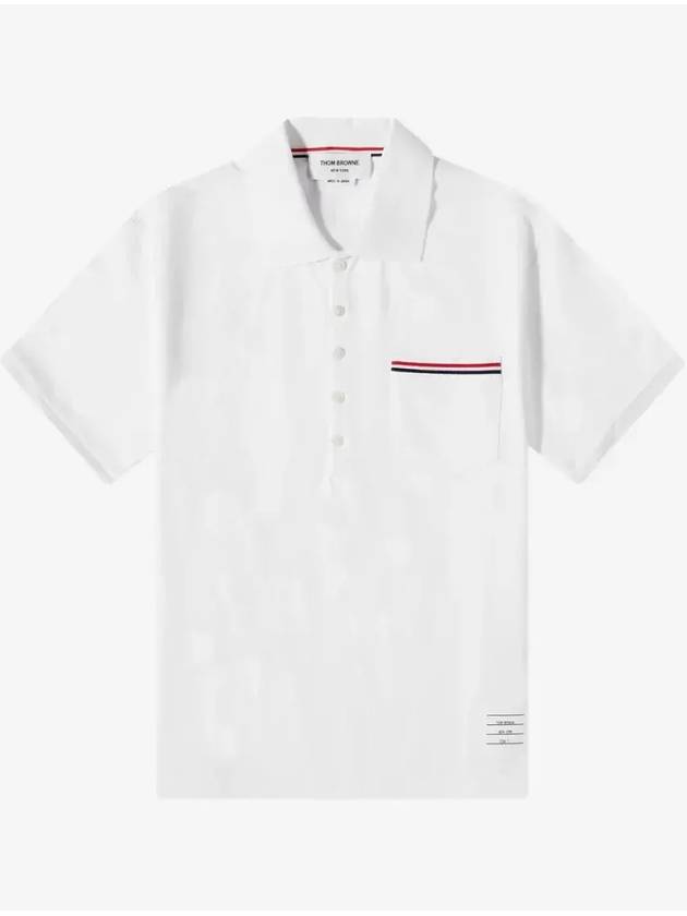 Men's Three Stripes Pocket Mercerized Short Sleeve Polo Shirt White - THOM BROWNE - BALAAN 2