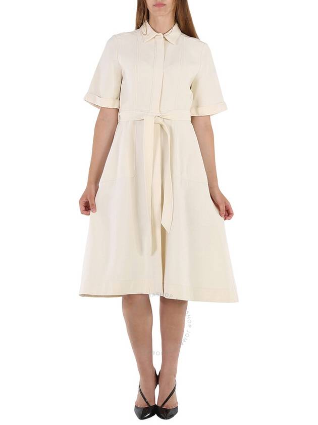 Women's Belt Short Sleeve Midi Dress White - BURBERRY - BALAAN 2