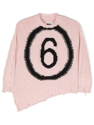 MM6 Margiela Kids 6 Logo Wool Sweater Pink - MAISON MARGIELA - BALAAN 1