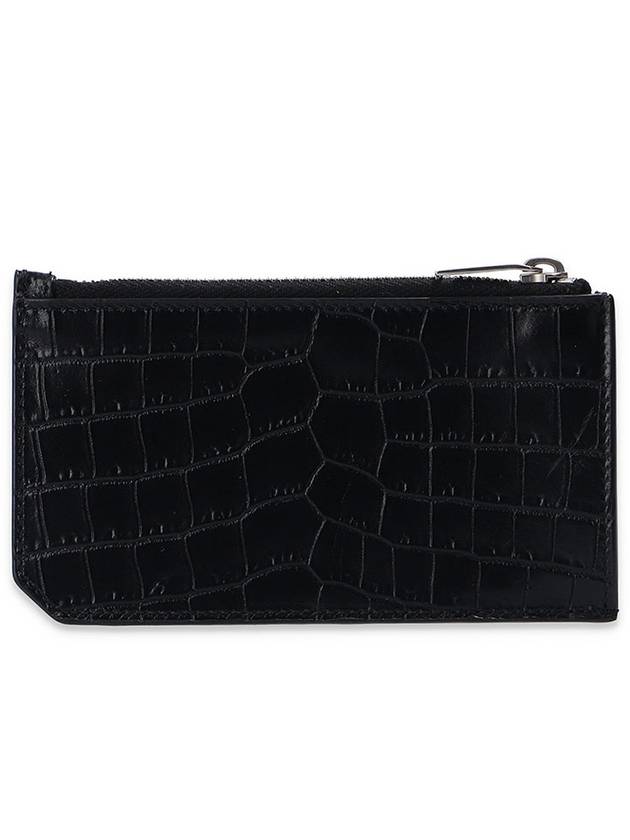 Crocodile Fragment Zipper Card Wallet Black - SAINT LAURENT - BALAAN 3