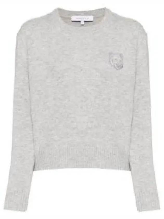 Bold Fox Head Embroidered Crop Knit Top Grey - MAISON KITSUNE - BALAAN 2