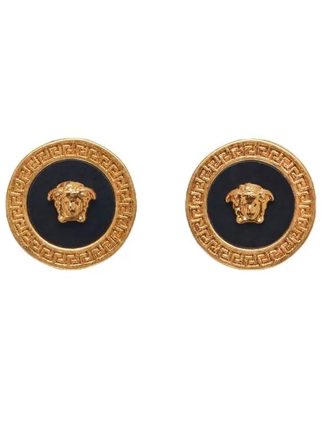 Enamel Medusa Stud Earrings Black Gold - VERSACE - BALAAN 4