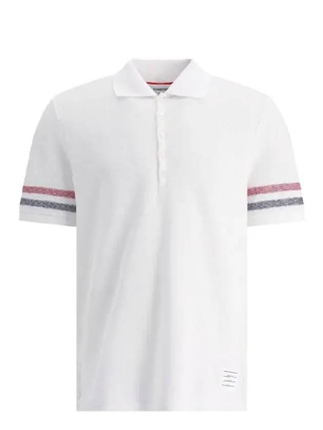 Men's RWB Stripe Cotton Polo Shirt White - THOM BROWNE - BALAAN 6