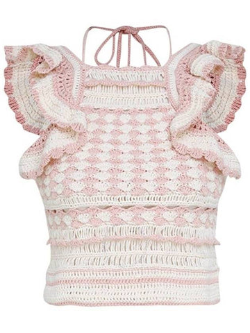 Women s Sleeveless Zimmermann Pink Cream Clover Crochet Halter Tank Top Brand Size 1 US 6 - ZIMMERMANN - BALAAN 1