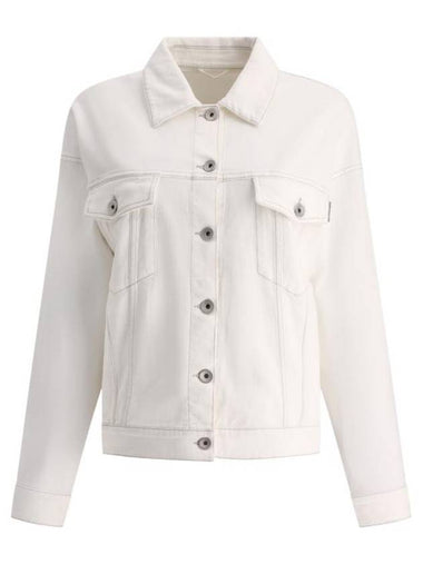 Monilli Tab Detail Cotton Denim Jacket White - BRUNELLO CUCINELLI - BALAAN 1