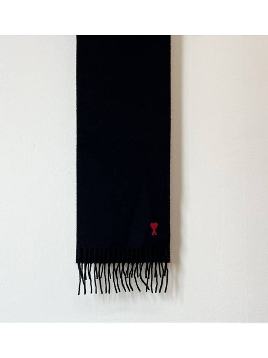 Small Heart Logo Wool Scarf Black - AMI - BALAAN 2