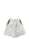 Stretch Viscose Intarsia Side Stripe Pintuck Shorts White - THOM BROWNE - BALAAN 2