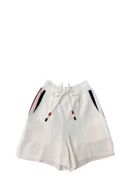 Stretch Viscose Intarsia Side Stripe Pintuck Shorts White - THOM BROWNE - BALAAN 2