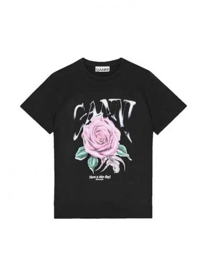 Basic Rose Relax Jersey Short Sleeve T-Shirt Black - GANNI - BALAAN 2