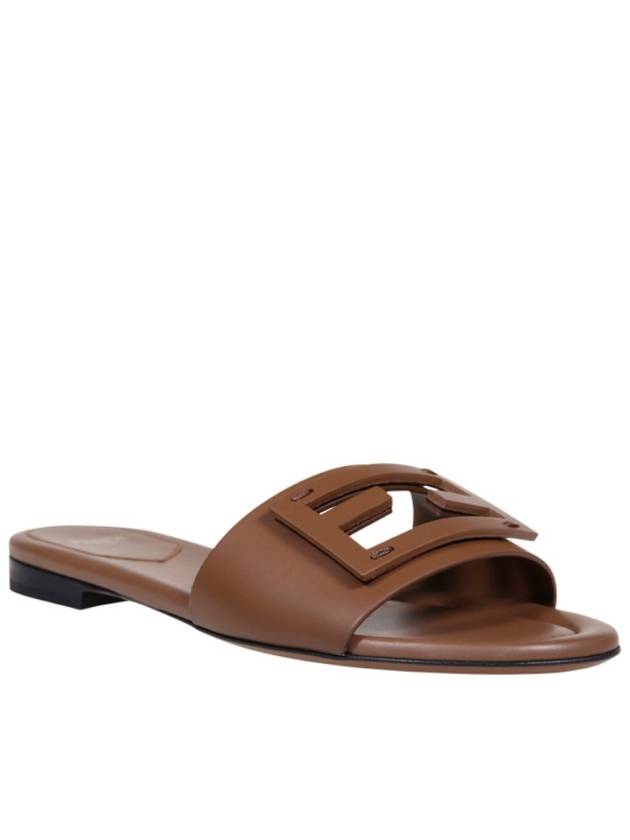 Baguette FF Logo Leather Slippers Mocha - FENDI - BALAAN 4