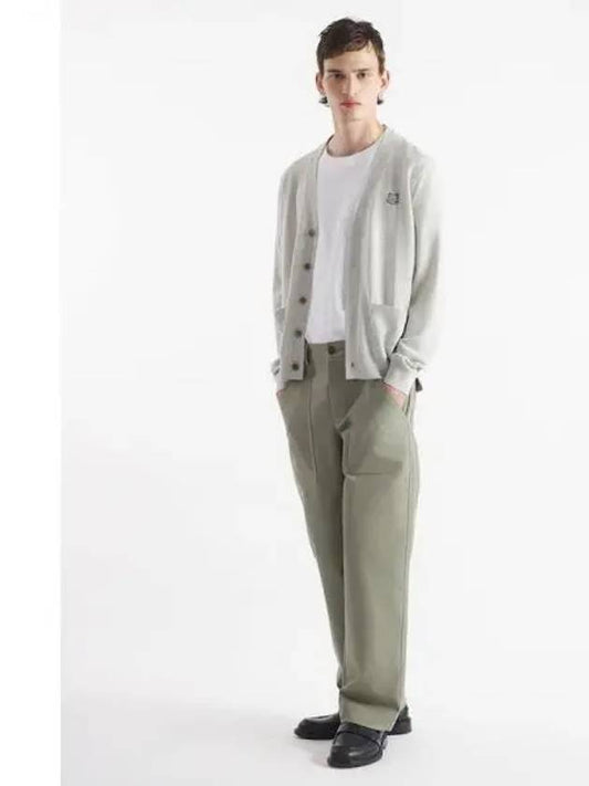 Men s bold foxhead patch regular spring fall cardigan wool light gray melange domestic product - MAISON KITSUNE - BALAAN 1