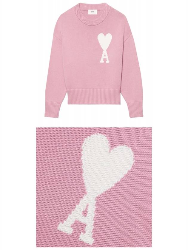 Big Heart Logo Wool Knit Top Pink - AMI - BALAAN.
