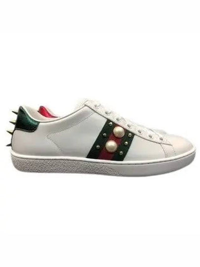 Ace Stud Leather Low Top Sneakers White - GUCCI - BALAAN 2