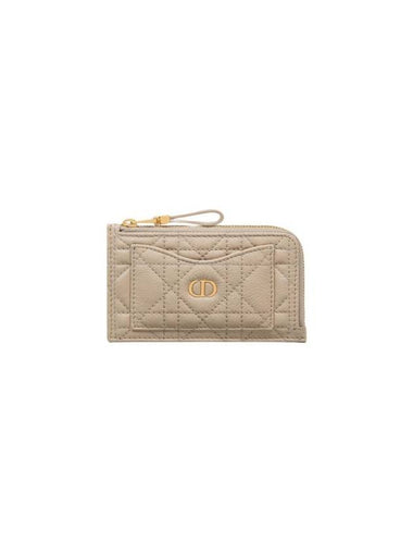 Caro Cosmos Zipper Supple Cannage Calfskin Card Wallet Sand - DIOR - BALAAN 1