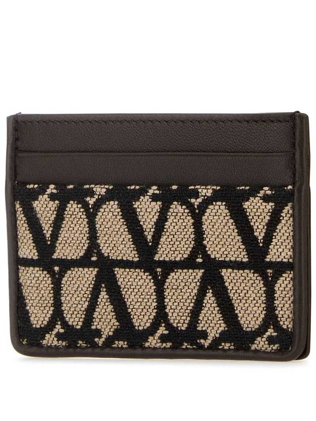 V Logo Pattern Card Wallet Brown - VALENTINO - BALAAN 3