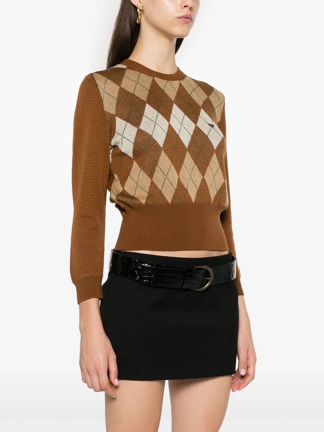 Logo Crop Knit Top Brown - PRADA - BALAAN 4