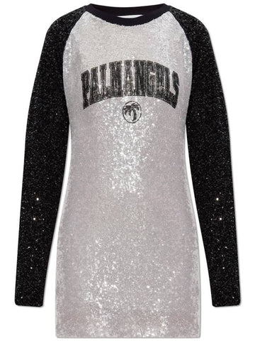 Palm Angels Sequin Dress, Women's, Silver - PALM ANGELS - BALAAN 1