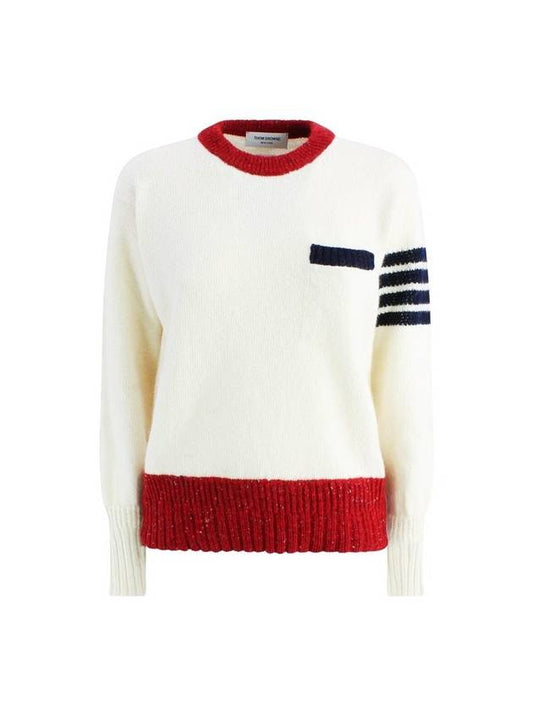 Women's 4 Bar Mohair Tweed Pullover Knit Top Ivory - THOM BROWNE - BALAAN 1