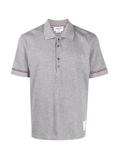 Thermal Rip Stripe Short Sleeve Polo Shirt Grey - THOM BROWNE - BALAAN 2