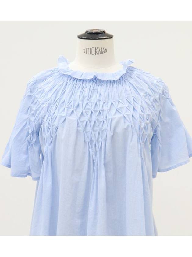 Sky blue ruffle neck blouse - MERLETTE - BALAAN 3