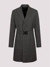 Homme Houndstooth Belted Single Coat Dark Brown - DIOR - BALAAN.