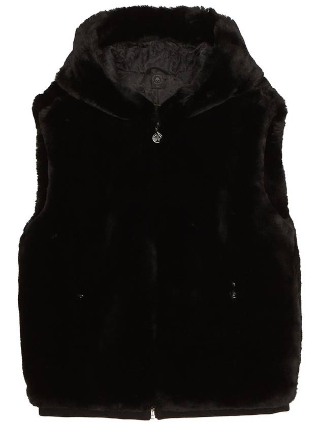 State Bunny Fur Hooded Vest Black - MOOSE KNUCKLES - BALAAN 2