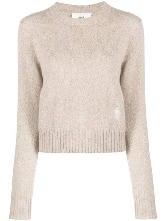 Women's Heart Logo Cashmere Knit Top Beige - AMI - 1