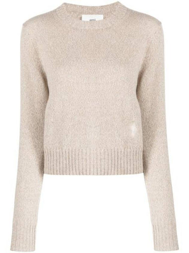 Heart Logo Cashmere Knit Top Beige - AMI - BALAAN 1