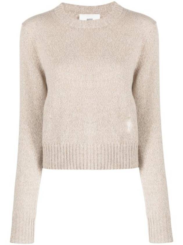 Heart Logo Cashmere Knit Top Beige - AMI - BALAAN 1