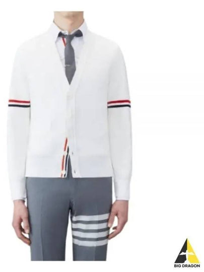 Milano Stitch Sprite Armband Cotton V-neck Cardigan White - THOM BROWNE - BALAAN 2