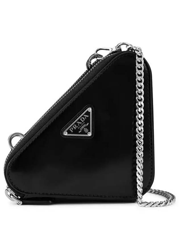 Brushed Leather Chain Mini  Shoulder Bag Black - PRADA - BALAAN 4