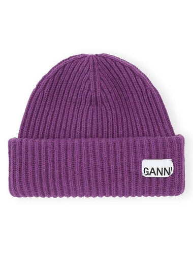 Structured Rib-Knit Beanie Purple - GANNI - BALAAN 1