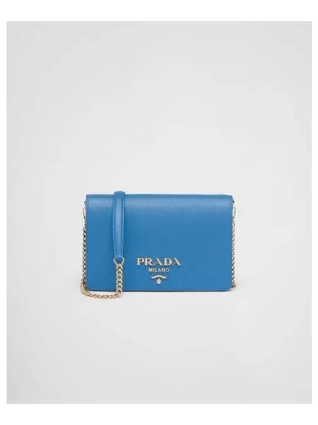 Saffiano Leather Metal Chain Mini Shoulder Bag Blue - PRADA - BALAAN 2