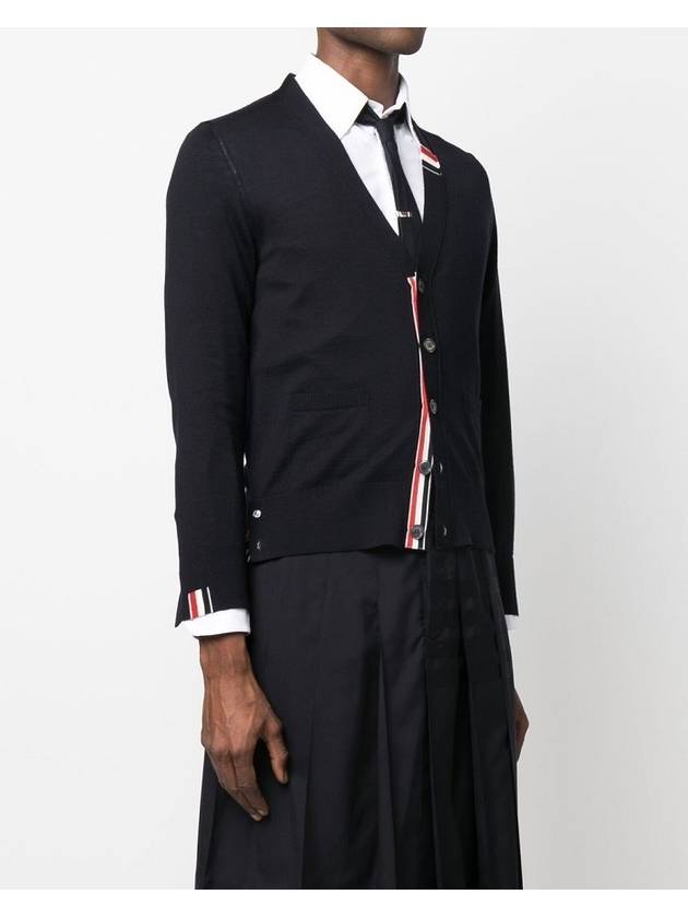 Men's Jersey Stitch V-Neck Cardigan Navy - THOM BROWNE - BALAAN 3