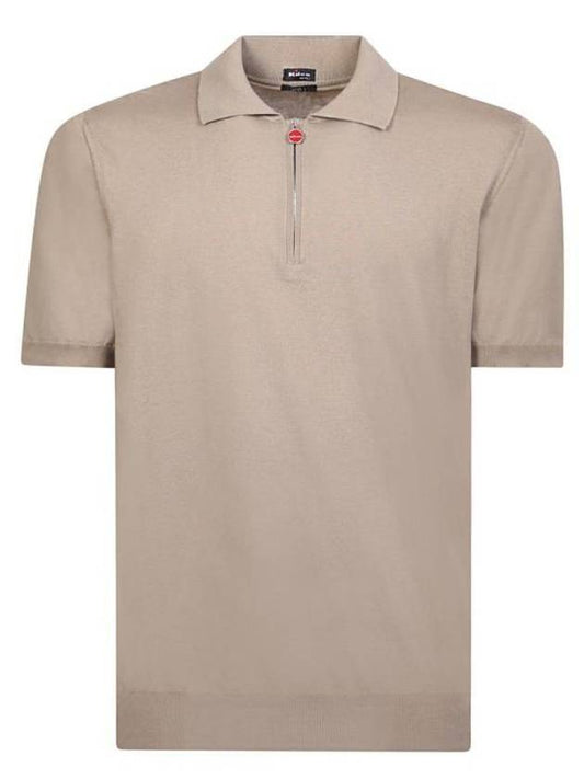 Men's Half Zip-up Cotton PK Shirt Beige - KITON - BALAAN 1