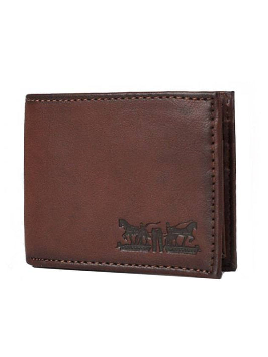 Men's Embossed Logo Leather Half Wallet Brown - LEVI'S - BALAAN 1