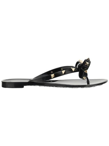 Rubber Rockstud Flip Flops Black - VALENTINO - BALAAN 1