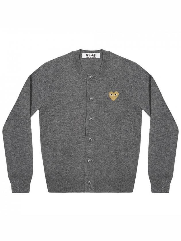 Comme des Gar ons Gold Wappen Wool Round Neck Cardigan Charcoal - COMME DES GARCONS PLAY - BALAAN 1