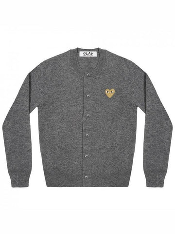 Comme des Gar ons Gold Wappen Wool Round Neck Cardigan Charcoal - COMME DES GARCONS PLAY - BALAAN 1