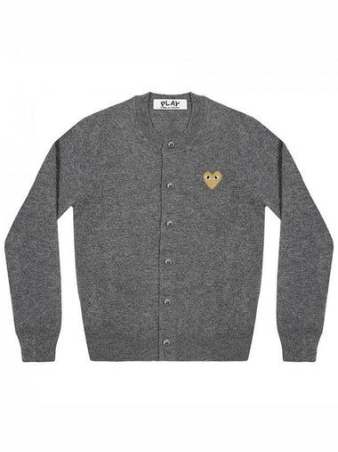 Comme des Gar ons Gold Wappen Wool Round Neck Cardigan Charcoal - COMME DES GARCONS PLAY - BALAAN 1